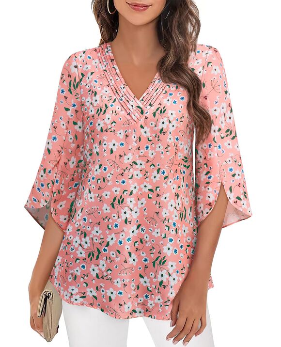 None Tops - 3/4 Sleeve V Neck Chffion Blouses, SIZE MEDIUM, 7D-154T004